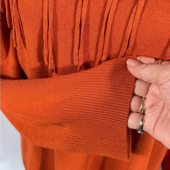 NWOT NOTATIONS Rust Orange  Fringe Cowl Neck Elbow Sleeve Sweater Womens 1X💚 - Picture 3 of 9